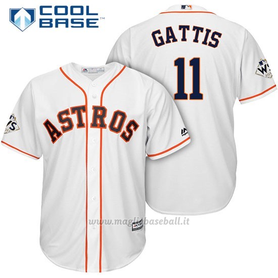 Maglia Baseball Uomo Houston Astros 2017 World Series Evan Gattis Bianco Cool Base